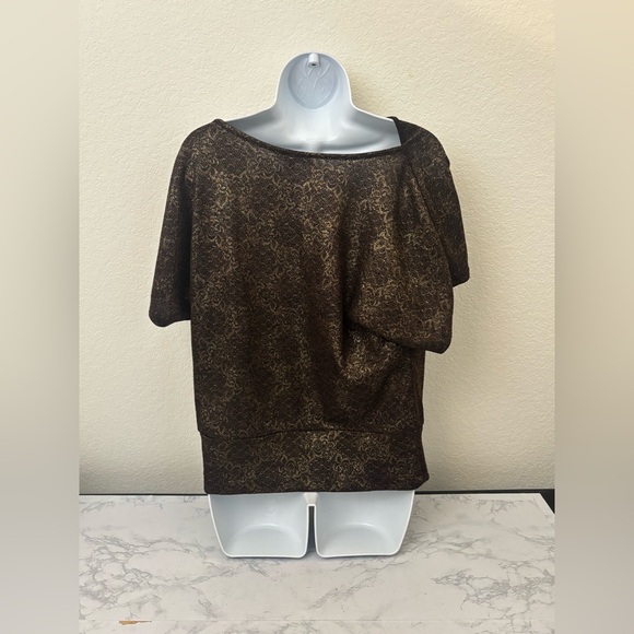 NY Collection Petite SZ PM Red Black Short Sleeve Festive Top Boat Neck - Picture 3 of 5